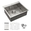 25x22x9 inch Kitchen Sink Drop In 18 Gauge Stainless Steel 25" Single Bowl Topmount Kitchen Sink Basin