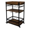 Bar Serving Cart Home Mobile Kitchen Serving cart; Industrial Vintage Style Wood Metal Serving Trolley