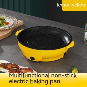 Takeaway Electric Baking Pan Mini Electric Griddle Household Non-stick Barbecue Oven Ingredients Supermarket Plate (Option: Lemon Yellow-22cm-US)