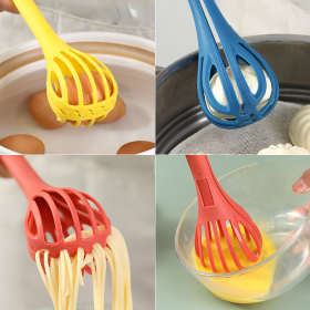 1pc; Multifunctional 3-in-1 Egg Whisk Food Holder Noodle Holder Baking Tool Egg Stirrer Manual Whisk 1 Pack 11.02''×2.76'' (Color: Blue)