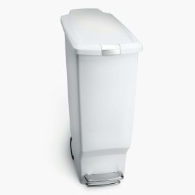 40 Liter / 10.6 Gallon Slim Kitchen Step Trash Can With Secure Slide Lock, Plastic (Actual Color: White)