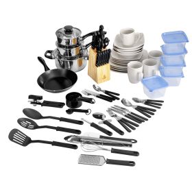 Essential Total Kitchen 83-Piece Combo Set, White (actual_color: Red)