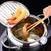 1pc Tempura Deep Fry Pot, Thickened 304 Stainless Steel Tempura Fryer With Thermometer, Japanese Style Tempura Fryer Pan