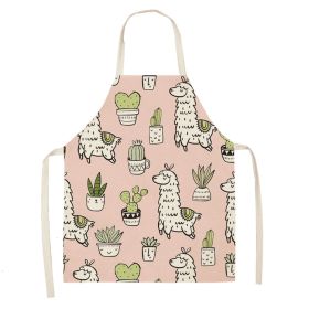 Alpaca Cartoon Cotton Linen Apron Sleeveless Antifouling Kitchen Home Cooking Waist Hanging Neck Kids' Bib (Option: 4-55x68cm)